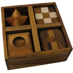 5 Wooden Puzzles in Wooden Box