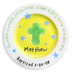 Boy's Cross and Blue Stars Keepsake Baptism 8.5" Plate