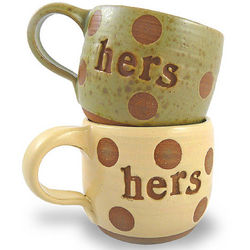 Hers and Hers Handmade Polka Dot Ceramic Mugs