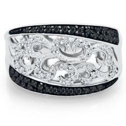 1/2 Ct. Black and White Diamond Band in Sterling Silver