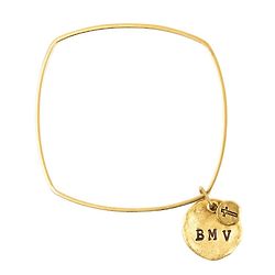 Personalized Square Brass Bangle Bracelet with Cross Charm