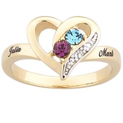 Couple's Birthstone Heart Name Ring with Diamond Accent