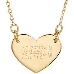 Custom 2 Line Coordinate Gold Plated Heart Necklace