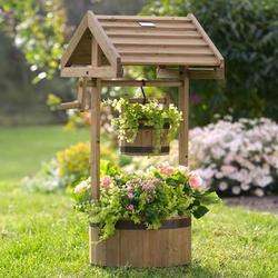 Wishing Well Wooden Planter with Solar Light