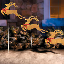 3 Leaping Reindeer Christmas Yard Decorations