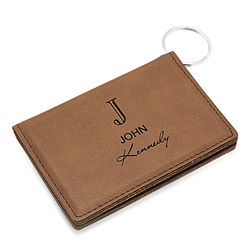 Personalized Name and Monogram ID Holder & Keychain in Dark Brown