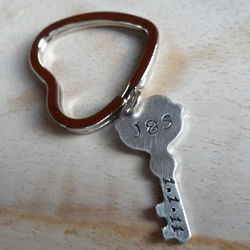 Personalized Hand Stamped Key to My Heart Wedding Keychain