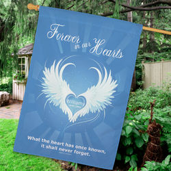 Personalized Forever In Our Hearts Angel Wing Memorial House Flag