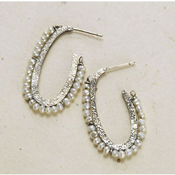 Pearl and Silver Oval Hoop Earrings