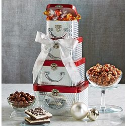 Silver Sophistication Suitcase of Sweets Gift Tower