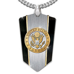 US Army Shield Pendant with Etched Army Motto