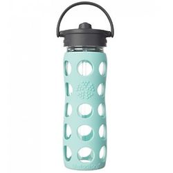 16 oz Glass Water Bottle with Straw Cap in Turquoise