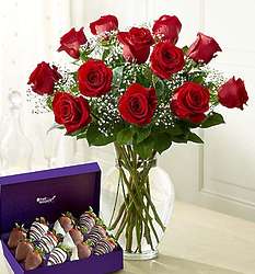 Romantic Gesture Red Roses and Chocolate Dipped Strawberries