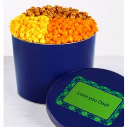 2 Gallons and 4 Flavors of Popcorn in Solid Blue Tin