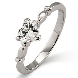 Simple CZ Sterling Silver Heart Promise Ring