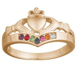 Gold-Plated Family Birthstones Claddagh Ring