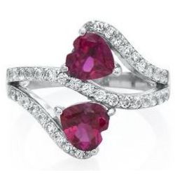 Lab-Created Ruby & White Sapphire Heart Ring in Silver