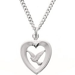 Sterling Silver Heart & Dove Necklace