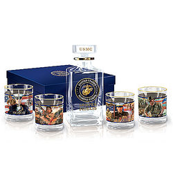Personalized USMC Glass Decanter and Rocks Glasses