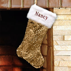 Personalized Gold Sequin Stocking with Fur Cuff