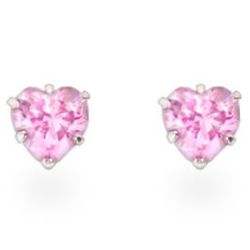 5mm Pink Cubic Zirconia Heart Shaped Silver Stud Earrings