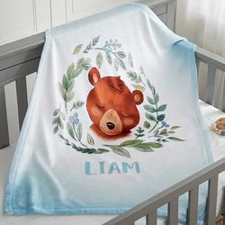 Woodland Bear Personalized Fleece Baby Blanket
