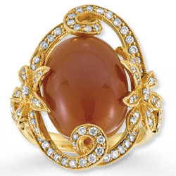 Unique 14k Yellow Gold 9ct Orange Coral Diamond Ring