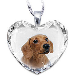Dachshund Portrait Crystal Heart Pendant Necklace