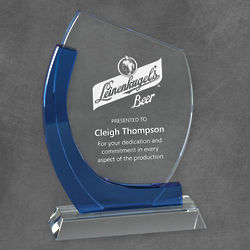Personalized Corporate Blue Curved Crystal Dedication Award