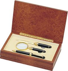 Executive Brass Pen, Letter Opener & Magnifier in Engraved Box