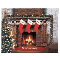 Personalized 11x14 Christmastime Fireplace Canvas Print