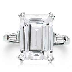 Sterling Silver Emerald Cut Cubic Zirconia Solitaire Ring