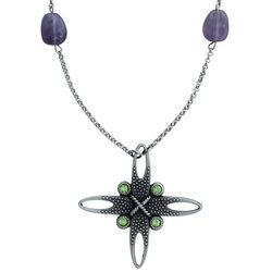 Beaded Pewter Cross Necklace with Czech Glass