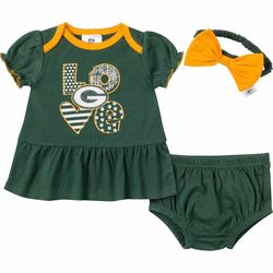 Newborn's Green Bay Packers Love Dress and Headband Gift Set