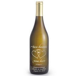 Reserve Chardonnay Two Hearts One Love Etched Wine Bottle