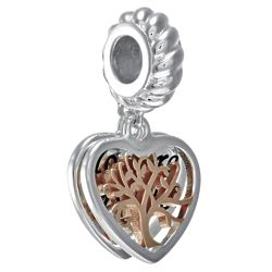 Family Tree Heart Bead in Sterling Silver and 14 Karat Rose Gold