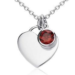 Garnet Birthstone Charm with Sterling Silver Heart Pendant