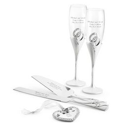 Pearlized Double Rings Toasting Glasses and Serving Set