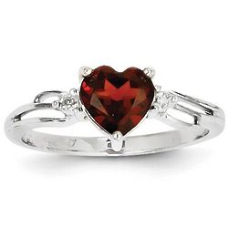 14k White Gold Garnet Heart and Diamond Promise Ring