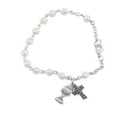 Sterling Silver White Pearl Communion Irish Rosary Bracelet