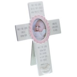 Baby Blessings Verse Cross with Pink Photo Frame
