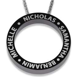 Black Stainless Steel Family Name Engraved Disc Necklace