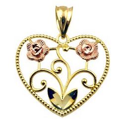 Flower and Heart Charm in 10K Gold