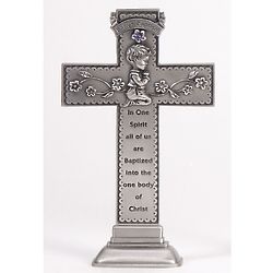 In One Spirit Standing Pewter Baptism Cross for Boy