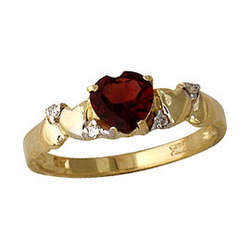 Garnet and Diamond Heart Ring in 14K Yellow Gold