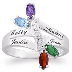 Sterling Silver Family Name and Marquise Birthstone Ring