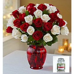 Peppermint Rose Bouquet with Candle