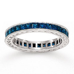 14K White Gold Channel Blue Sapphire Stackable Ring