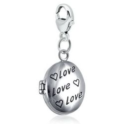 Oval Love and Hearts Sterling Silver Locket Charm