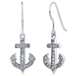 Sterling Silver CZ Anchor Fashion Fish Hook Earrings